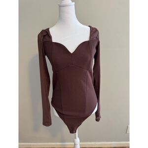 Abercrombie & Fitch Chocolate Brown Mesh Sleeve Bustier Bodysuit Size L